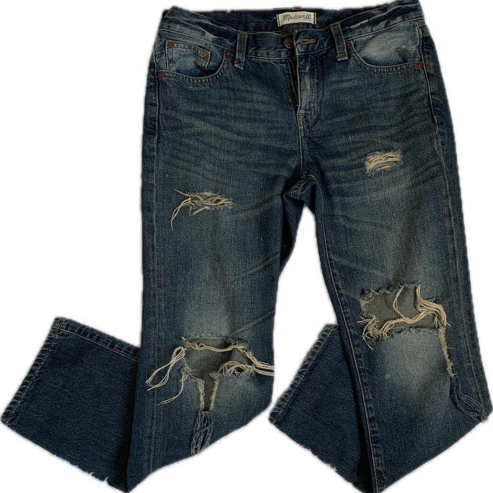 Madewell Distressed Boyjean Size 26 Blue Denim Straight Leg Jeans